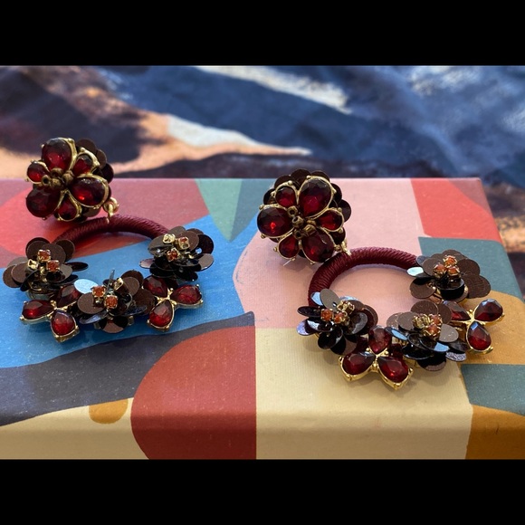 Francescas Burgundy Flower Party Earrings - Picture 5 of 5